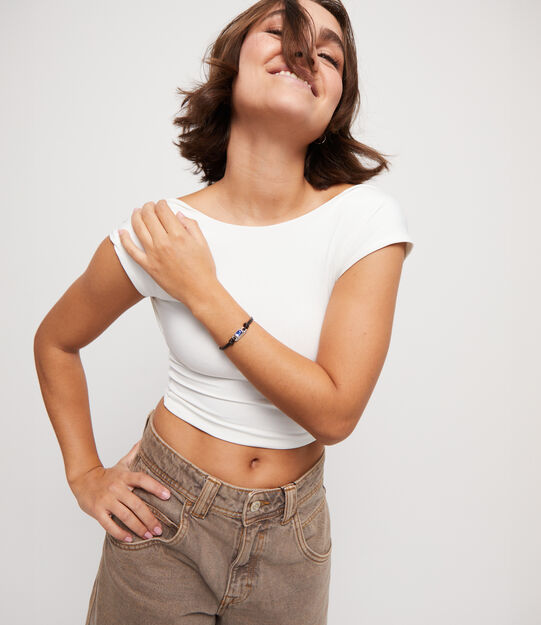 Leather bracelet with a blue crystal, Silver, large
